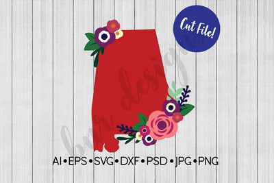 Floral Alabama SVG SVG BNRDesignShop 