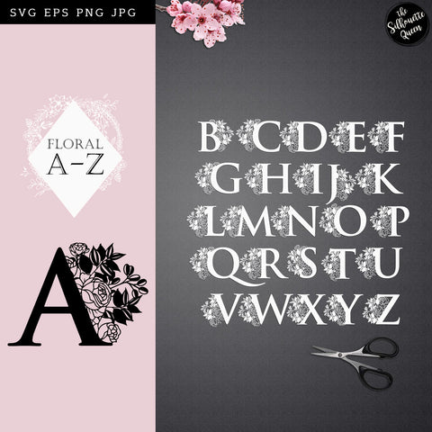 Floral Alphabet a-z svg, alphabet clipart, floral letters svg font, cut files for cricut, cut files for cricut SVG Loveleen Kaur 