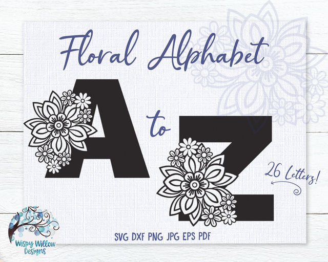 Floral Alphabet SVG Bundle SVG Wispy Willow Designs