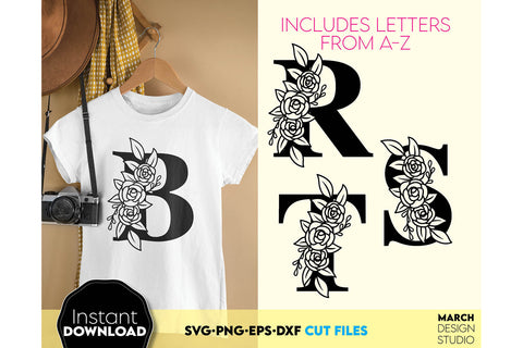 Floral Alphabet SVG | Flower Monogram SVG | Floral Letters SVG | Floral Monogram svg | Letters Bundle svg | Alphabet svg | svg Letters | png SVG March Design Studio 