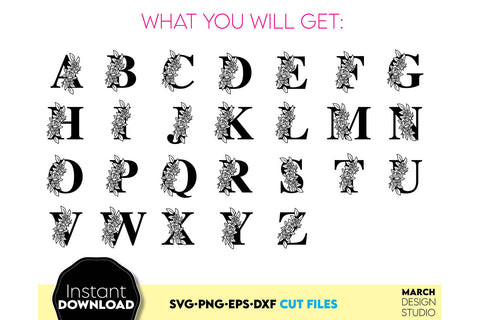 Floral Alphabet SVG | Flower Monogram SVG | Floral Letters SVG | Floral Monogram svg | Letters Bundle svg | Alphabet svg | svg Letters | png SVG March Design Studio 