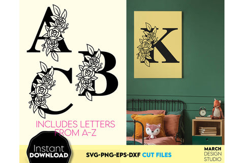 Floral Alphabet SVG | Flower Monogram SVG | Floral Letters SVG | Floral Monogram svg | Letters Bundle svg | Alphabet svg | svg Letters | png SVG March Design Studio 