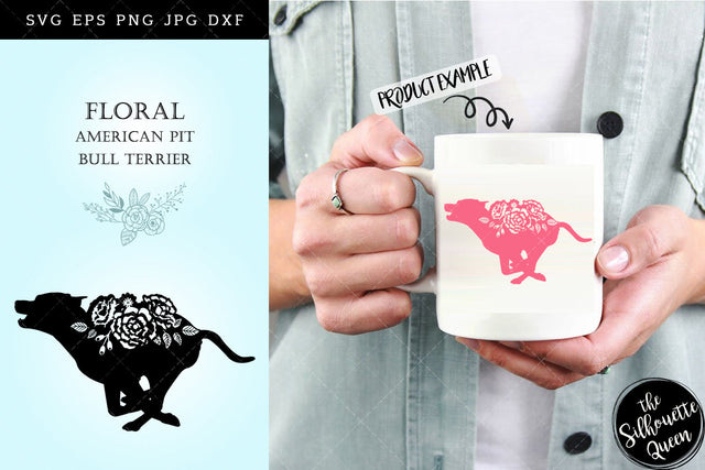 Floral American Pit Bull Terrier Dog svg file for cricut, for silhouette, cut eps, cutting png, cuttable dxf, Instant Download design SVG Loveleen Kaur 