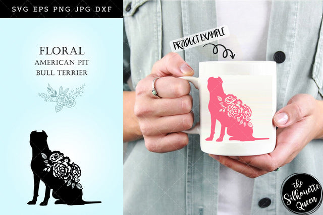 Floral American Pit Bull Terrier Dog svg file for cricut, for silhouette, cut eps, cutting png, cuttable dxf, Instant Download design SVG Loveleen Kaur 