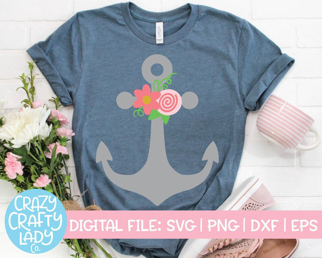 Floral Anchor | Summer SVG Cut File SVG Crazy Crafty Lady Co. 