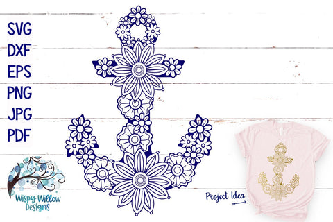 Floral Anchor SVG Cut File SVG Wispy Willow Designs 
