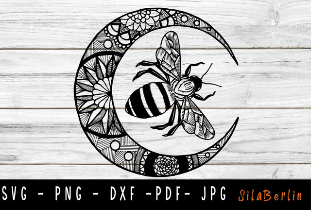 Floral and Bee Moon SVG, Flowers, Floral decoration, Half moon, Night Moon png, Bee svg, Flower svg, Svg files for cricut and silhouette SVG SilaBerlin 