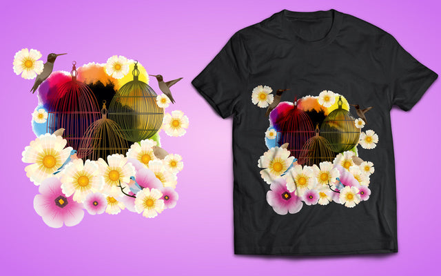 Floral and Bird Cage T-Shirt Design SVG naemmiah021 