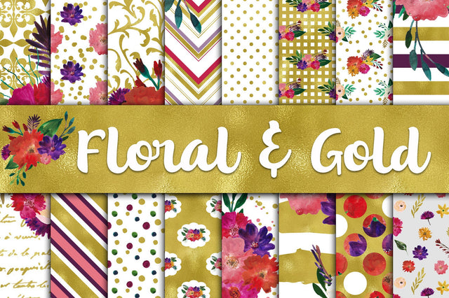 Floral and Gold Digital Papers Sublimation Old Market 