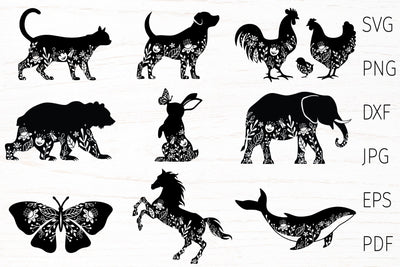Floral animal svg bundle, animal silhouette SVG Digital Rainbow Shop 