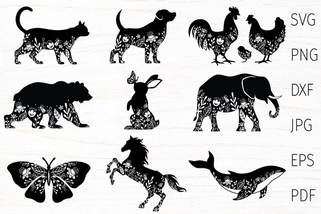 Floral animal svg bundle, animal silhouette SVG Digital Rainbow Shop 