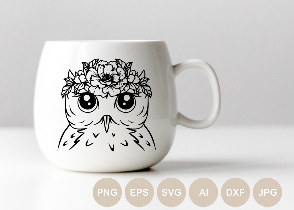 Floral Animal Svg, Owl Svg, Owl Cut file, Owl with Flowers on Head ...