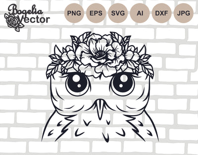 Floral Animal Svg, Owl Svg, Owl Cut file, Owl with Flowers on Head, Floral Crown, Woodland Animals, Forest Cute Owl, Bird Svg Designs, Shirt SVG BogeliaVector 