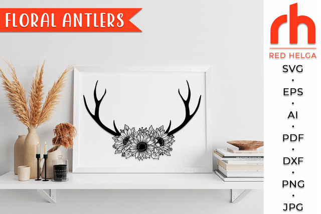 Floral Antlers SVG - Flower Buck Cut File SVG RedHelgaArt 