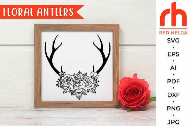Floral Antlers SVG - Flower Buck Cut File SVG RedHelgaArt 