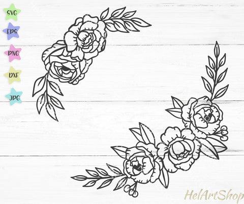 Hand Drawn Flowers Svg Floral Frame Svg Rose Bouquet Corner -  in 2023