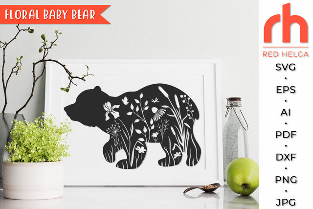 Floral Baby Bear SVG - Forest Animal Cut File SVG RedHelgaArt 