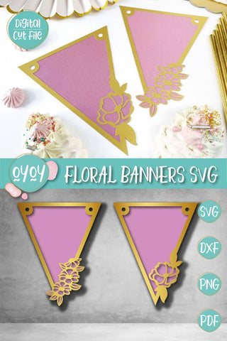 Floral Banner SVG | Bunting Banner SVG| Birthday Banner SVG SVG OyoyStudioDigitals 