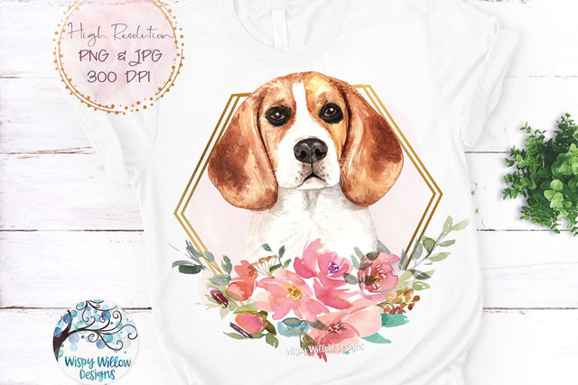 Floral Beagle Dog Sublimation Png Sublimation Wispy Willow Designs 