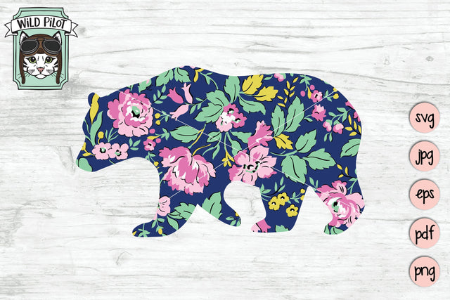 Floral Bear Silhouette SVG Cut File SVG Wild Pilot 