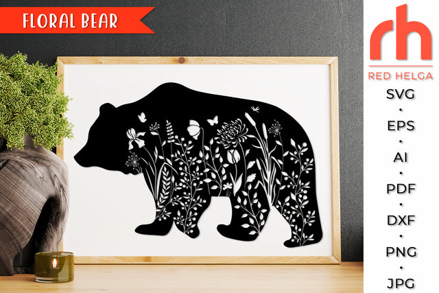Floral Bear SVG - Forest Animal Cut File SVG RedHelgaArt 