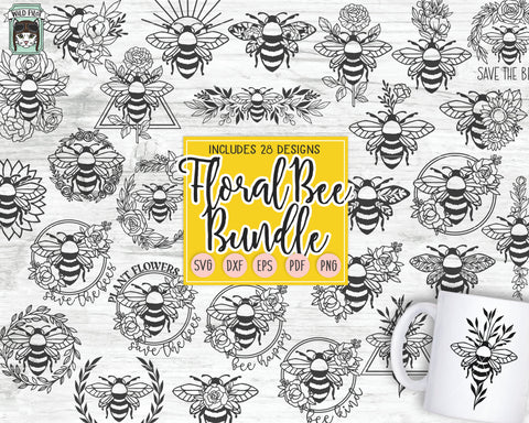 Floral Bee Bundle svg, Flower Bee svg file, Save the Bees svg, Bee Kind SVG, Bee Happy svg, Floral Bee cut file, Sunflower SVG, Rose SVG, Leaves SVG, Wreath SVG SVG Wild Pilot 