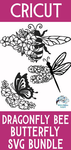Floral Bee, Butterfly and Dragonfly SVG Bundle SVG Wispy Willow Designs 