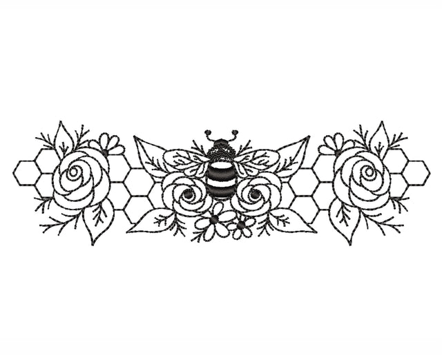 Floral Bee Embroidery Design, Honeycomb Embroidery File, 5 sizes Embroidery/Applique DESIGNS Nino Nadaraia 