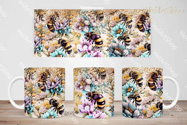 Floral Bee Mug Png, 11Oz Mug Sublimation Sublimation _HelArtShop_ 