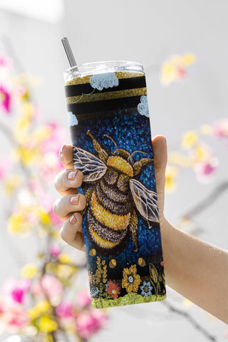 Floral Bee Stained Glass, Skinny Tumblers, 20 oz Tumbler Design, Bright Balloons and sky, Instant Download, Mockup Included Sublimation CaldwellArt 