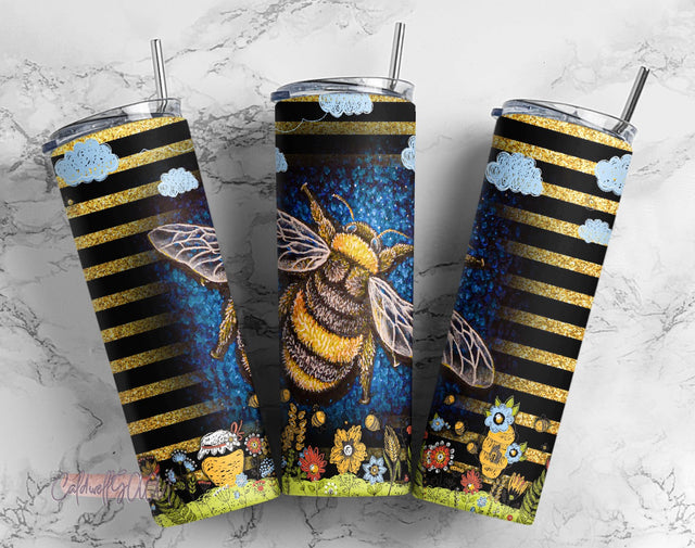 Floral Bee Stained Glass, Skinny Tumblers, 20 oz Tumbler Design, Bright Balloons and sky, Instant Download, Mockup Included Sublimation CaldwellArt 