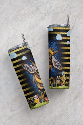 Floral Bee Stained Glass, Skinny Tumblers, 20 oz Tumbler Design, Bright Balloons and sky, Instant Download, Mockup Included Sublimation CaldwellArt 