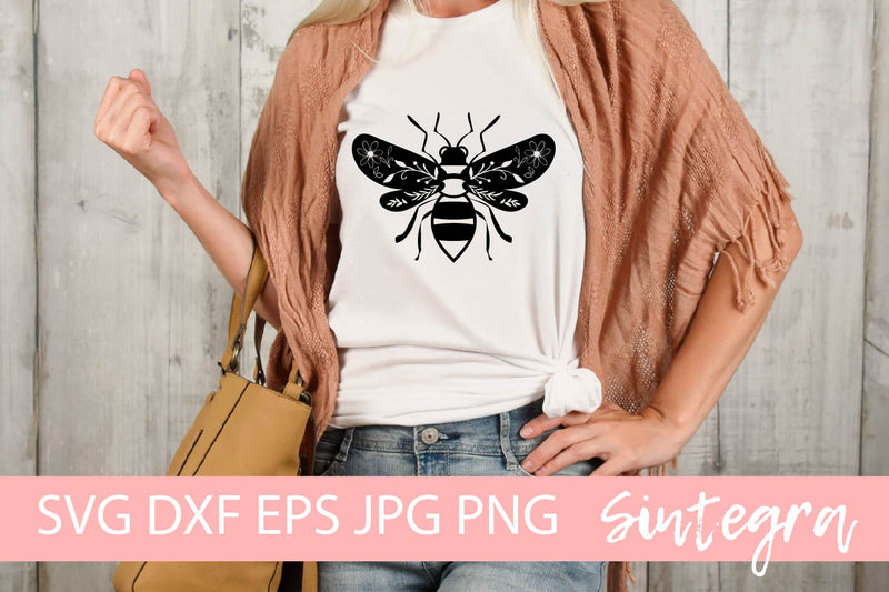 Floral Bee SVG Cut File Free For Commercial Use SVG Sintegra 