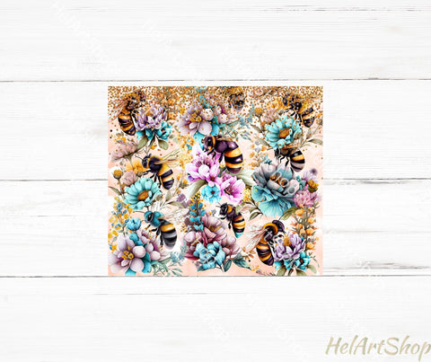 Floral Bee Tumbler PNG, SKINNY TUMBLER Png Sublimation _HelArtShop_ 