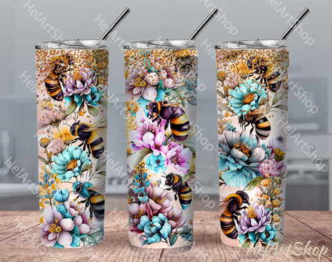 Floral Bee Tumbler PNG, SKINNY TUMBLER Png Sublimation _HelArtShop_ 