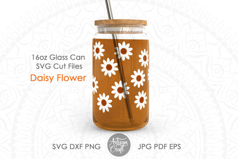 Floral beer can glass showing daisy flower SVG SVG Artisan Craft SVG 