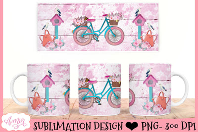 Floral Bike Mug Wrap for Sublimation Sublimation Amorclipart 
