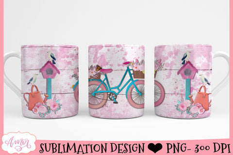Floral Bike Mug Wrap for Sublimation Sublimation Amorclipart 