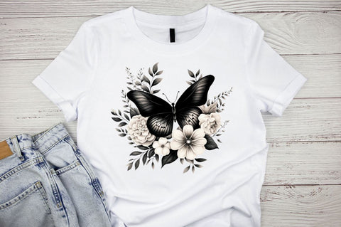 Floral Black Butterfly Clipart Bundle Sublimation Regulrcrative 