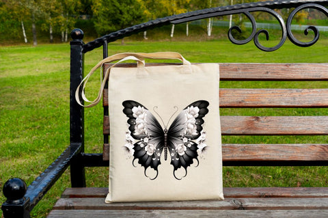 Floral Black Butterfly Clipart Bundle Sublimation Regulrcrative 
