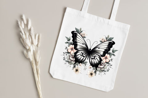 Floral Black Butterfly Clipart Bundle Sublimation Regulrcrative 
