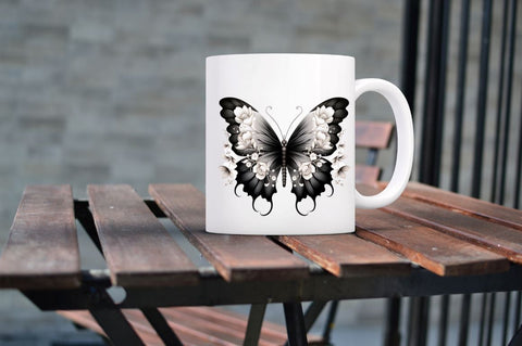 Floral Black Butterfly Clipart Bundle Sublimation Regulrcrative 