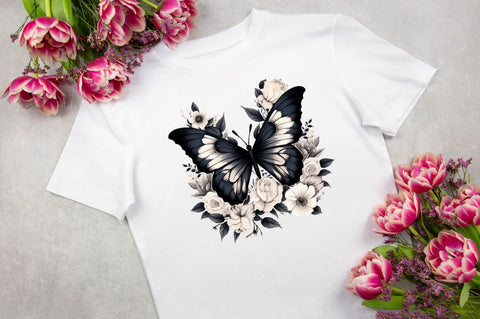 Floral Black Butterfly Clipart Bundle Sublimation Regulrcrative 