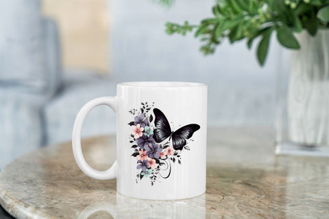 Floral Black Butterfly Clipart Bundle Sublimation Regulrcrative 