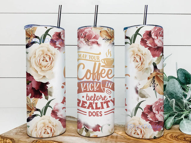 Floral Blank Seamless 20oz Skinny Tumbler Png, Seamless Brown Floral Blank Design for Tumbler, Boho Floral Tumbler Wrap, Digital Download Sublimation iStyleDesign 