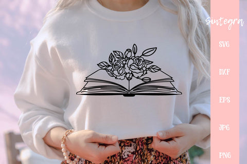 Floral Book Reading SVG Cut File Free For Commercial Use SVG Sintegra 