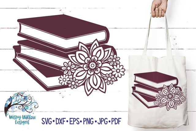 Floral Book Stack SVG SVG Wispy Willow Designs 
