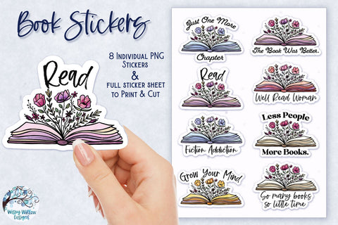Floral Book Stickers PNG Sublimation Wispy Willow Designs 