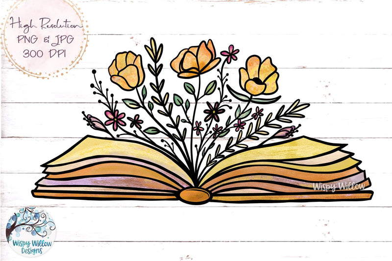Floral Book Sublimation PNG Sublimation Wispy Willow Designs 