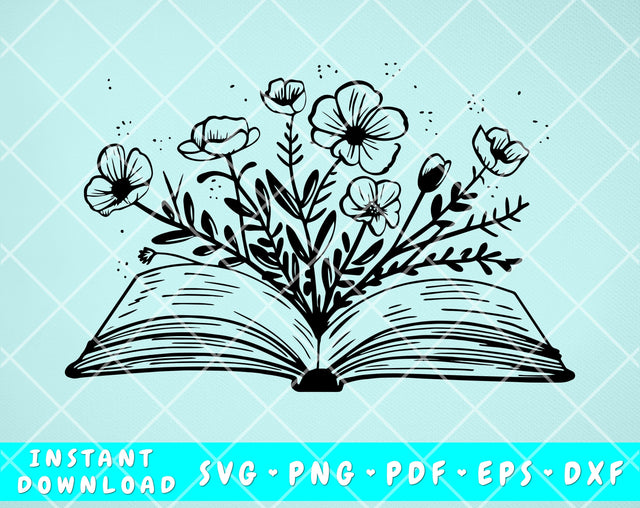 Floral Book SVG, Book With Wildflowers SVG, Book Clipart, Reading SVG, Book Lover SVG Cut File For Cricut, Silhouette SVG HappyDesignStudio 